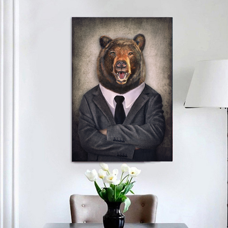 Bear In A Suit Canvas schilderij